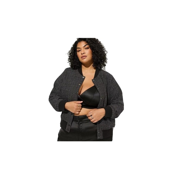 Torrid Boucle‎ Varsity Bomber Jacket Size 3X Black Women's Plus - Picture 1 of 4